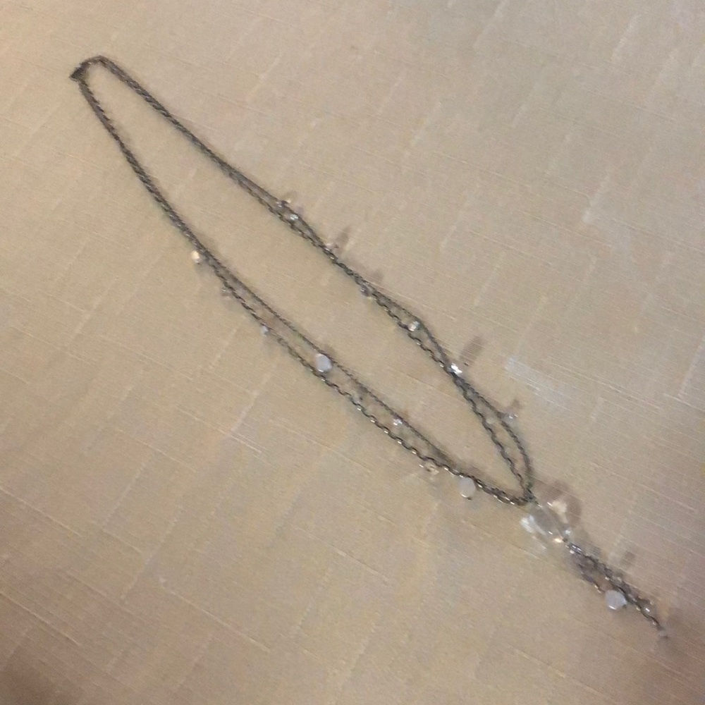 EUC Silpada Sterling Silver double chain necklace w tassel clear Quartz Pearls
